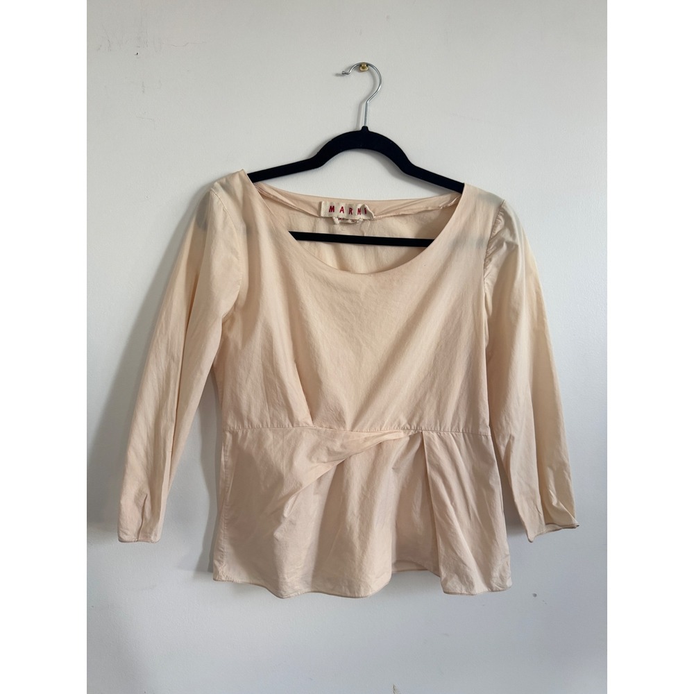 Marni Peach Cotton Poplin Twist Front Peplum Blouse Made in Italy 3/4 Sleeve